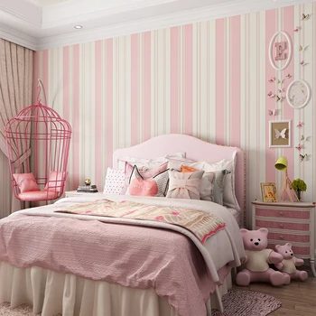 Børn Rummet Tapet Kids Soveværelse Romantisk Pink Prinsesse Værelse Miljøbeskyttelse, Ikke-vævede Blå Stribe Væggen papirruller