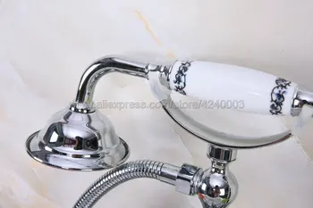 Krom Messing Badeværelse Badekar Faucet W/Håndbruser Sprøjte Clawfoot Blandingsbatteri Monteres På Væggen Kna207