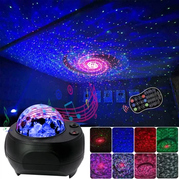 LED Laser Farverige stjernehimmel Ocean Projektor Nat Lys Fjernbetjening Ocean Wave Projektion Lampe Med Bluetooth Musik Højttaler