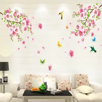 Moderne mode have Stor Cherry Blossom Butterfly Flower Tree Wall Stickers Kunst Decal Home Decor drop shipping A27 30+