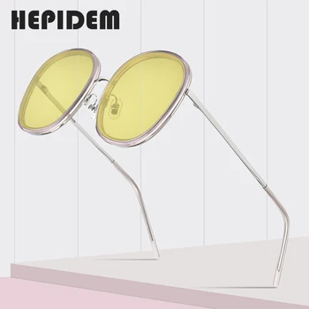 HEPIDEM Runde solbriller til Kvinder 2020 Luksus Mærke Mode i Høj Kvalitet Legering Acetat Solbriller Mænd med Nylon Linse 9135