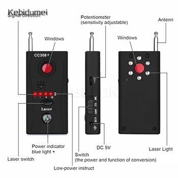 Kebidumei CC308 Trådløse Komplet Sortiment Anti - Spy Fejl Detektor GSM Enheden Finder Cam Laser Linse RF-Signal Detektor