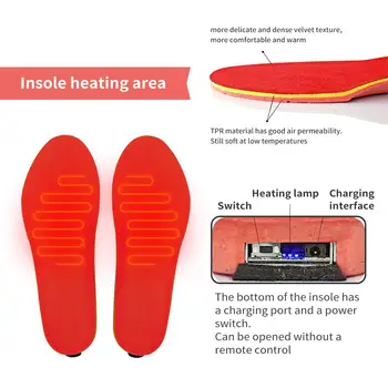 USB-Opvarmet Skosåler med LED Trådløs Fjernbetjening, Genopladelige Varme Varm Pad Vinter Sport Opbevaring af Termisk Indersål