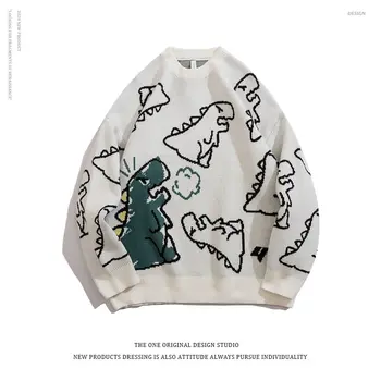 Sweater Mænd Harajuku Mode Strikket Hip Hop Streetwear Dinosaur Tegnefilm Pullover O-hals Oversize Casual Par Mandlige Trøjer