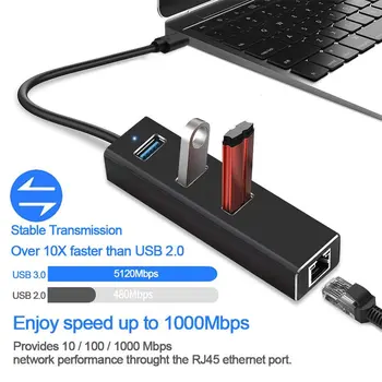 Aluminium 1000 Mbps Type c USB 3.0 Hub med Gigabit Ethernet RJ45 Port Netværk Adapter Bærbar Data-Hub til MacBook