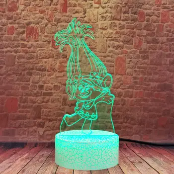 Dejlig 3D-Illusion LED Nightlight Farverige Skiftende Lys Trolde Animationsfilm action & toy tal piger