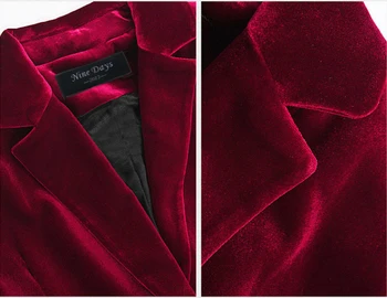 Mode guld fløjl Blazere kvindelige jakke kvinder frakke passer til kvinder Nye High-end Britisk stil rødvin Blazere til kvinder i Stor størrelse 2XL