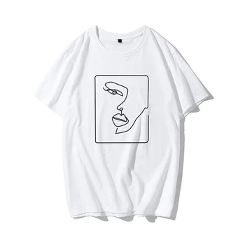 Ansigt abstrakte enkel Kvinder toppe Løs plus size kvinder Casual mode tees Kunst casual Vintage Ulzzang ins Harajuku T-shirt