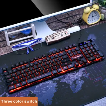 Gamer-Tastatur, Gaming Tastatur USB-Kablet LED Lysende Regnbue Vejrtrækning Vandtætte Tastaturer Til PC-Computer, TV, E-Sport Gamer