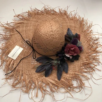 ZJBECHAHMU Mode Solid Vintage Blomster Halm solhatte Til Kvinder, Pige Sommer Caps Stor parasol strand hat 2019 Nyt Tilbehør