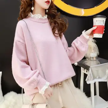 Ny Stil for Efteråret og Vinteren, Korte, Falske To-Stykke Bunden Sweater koreansk-Stil Løs Pullover Women ' s Tykkere