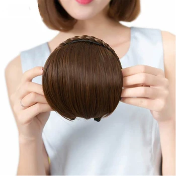1stk Flettet Hårbånd Syntetiske Bangs varmeandig Bangs Hair Extensions til Kvinder, Piger Stump Bangs Falske Frynser Toupéer
