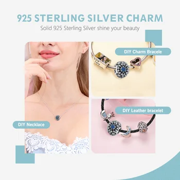BELAWANG Ægte 925 Sterling Sølv Charm Blå Krystal Perler Passer Oprindelige Charme Armbånd DIY Smykker Gave