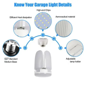60W E27 LED Pære med 246 Lysdioder ventilatorvinger kan Folde Lys LED-Lampe til Udendørs Garage Shop Hjem Lampe