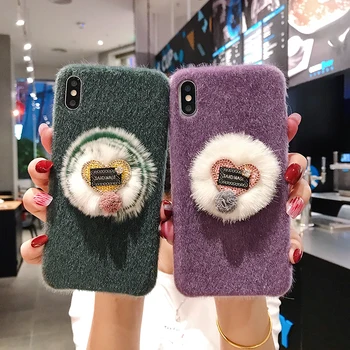 Luksus Glitter Pels cover Til iPhone 11 Pro Max 6 6s 7 8 Plus Soft Cover Plys-Furry Love Heart Phone Case For iPhone XS Max X XR