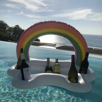 Sommerfest Spand Rainbow Cloud Kopholder Oppustelige Pool Flyder Øl Drink Køler Tabel Bar Bakke Stranden, Svømme Ring Legetøj