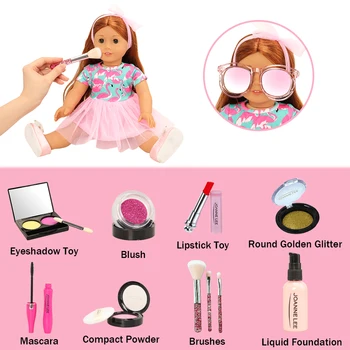 Nye Ankommer Mode Kosmetiske Legetøj 27 Emner /partier = 12 Makeup Kits + 1 Solbriller + 14 Smykker kits Til Barbie 18 tommer Pige Dukker