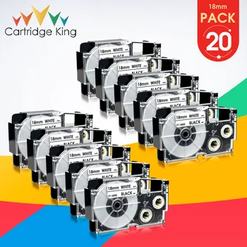 20PCS XR-18WE Sort på Hvidt kassettemærkaten Tape for Casio 18mm for Casio KL-G2 KL-120 KL-7200 KL-7400 KL-8100 Label Maker 18mm