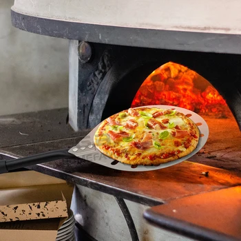 Hårdt Anodiseret Aluminium Pizza Skovl Justerbar Pizza Skræl Perforeret Dreje Wienerbrød Bagning Padle Med Aftageligt Håndtag