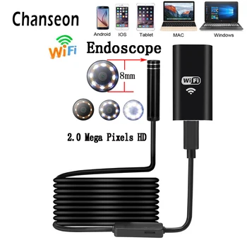 Chanseon Nye WIFI inspektionskamera 8mm 8 LED HD 2,0 MP 1M Mini Vandtæt Trådløs Endoskop Kamera For Android, PC, IOS Endoskop