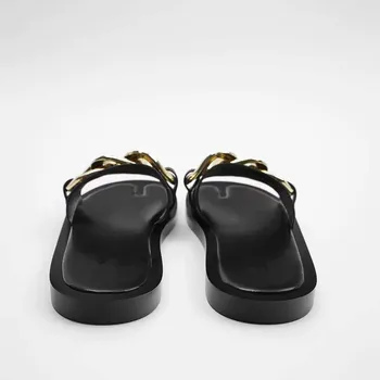 2020 Nye Damer, hjemmesko og sandaler Black Metal Kæde Indrettede Flade Sandaler RA Split Tå Kvinder dias SAMME Design ZAR