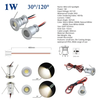 Vandtæt IP65 1W DC12V Mini LED Spot light Indendørs Udendørs brug modstå miljøet max temperatur 80℃ Sauna Lampe