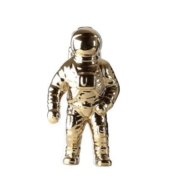 Guld Plads Man Skulptur Astronaut Mode Vase Kreativ, Moderne Keramik Kosmonaut Model Ornament Have Statuen Hjem Dekorationer