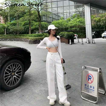 Hvid Baggy Jeans Kvinder Casual Mode Lige Ben Denim Bunden Harajuku Kæreste Høj Talje Lange Bukser 2020 koreanske Y2K Efteråret