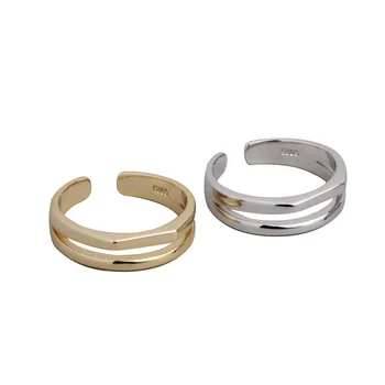 Silvology 925 Sterling Sølv Dobbelt Lag Asymmetri Ringe til Kvinder Elegant Linje Blank Smarte Ringe Fashionable Smykker Designer