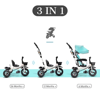 3 i 1 Spædbarn Vogn Folde Børn Motorcykel, Baby Let Klapvogn 3 Hjul Cykel Kids Bikes Tre-Hjulet Klapvogn