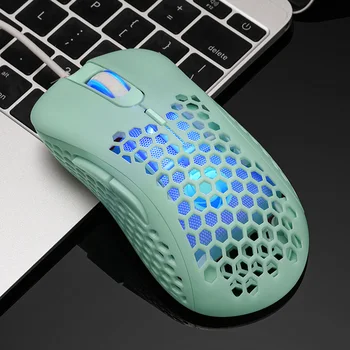 Hule Ud Honeycomb Gaming Mouse Optical Sensor 6400 DPI Farverige RGB-Baggrundsbelyst Lys Kablede Mus Fleksibel Drift Oplevelse