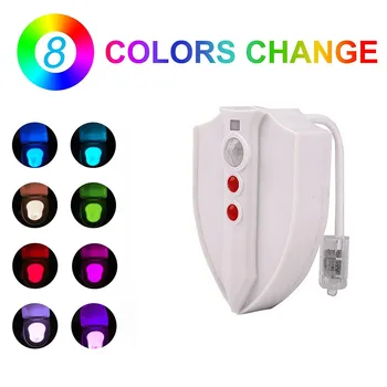 Toilet Lampe, UV-Sterilisering-Baggrundsbelysning Til toiletkummen RGB-PIR-bevægelsesføler Toilet Lys batteridrevet Badeværelse Nat Lys