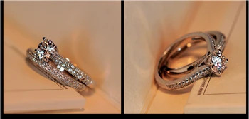 Vecalon mode ring bryllup band ring sæt til kvinder 1ct 5A Zircon med cz ring i 925 Sterling Sølv Kvindelige Engagement ring Finger