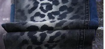 Forår, Fall Fashion Kvinder Patchwork Designer Leopard Mønster Tynde Blyant Denim Bukser , Kvindelige Strække Trykt Jeans Bukser