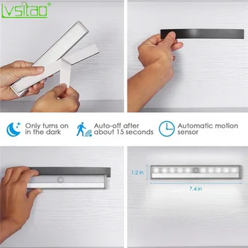 6/10 LED Motion Sensor Nat Lys Kabinet Garderobe sengelampe Bærbart Trådløst Infrarød bevægelsesdetektor væglampe Batteri
