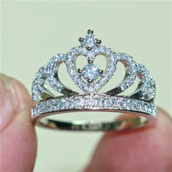 Mode 925 Sterling Sølv Krone Ring finger Luksus bane Simuleret Diamant Engagement vielsesringe Smykker til Kvinder