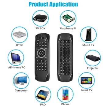 Bluetooth-5.0 Mini Tastatur G7BTS Gyro-Baggrundsbelyst IR-Læring Aircondition, Mus, Fjernbetjening til Smart TV Boks Laptop Tablet