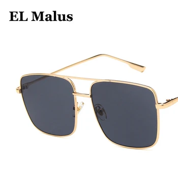 [EL Malus]Retro Store Metal Ramme Square Solbriller UV400 Kvinder Mænd Overdimensionerede Brand Designer Pink Sort Spejl solbriller