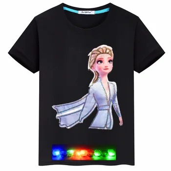 Børnetøj 2020 nye hot tegnefilm lyse farverige pige bomuld prinsesse bomuld T-shirt vibrationer LED-korte ærmer