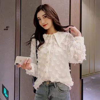 2021 Foråret Hvid Skjorte Kvinder Chiffon Blouse Vintage Koreansk Mode Langærmet Turn-Down Hals Blusa Femenina Løs Kvinde Top