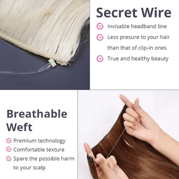 AISI SKØNHED Ingen Klip i Halo Hair Extensions Usynlig Wire Hemmelige Fisk Linje Toupéer Silky Straight Ægte, Naturlig Syntetisk
