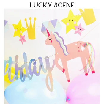 Unicorn Happy Birthday Flaget Unicorn fødselsdagsfest Kvast iriserende Leverer Dekorationer Tegneserie Billeder og S01094
