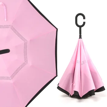 Omvendt Regn Paraply for Kvinder Folde Dobbelt Lag for Mænd Selv Stå Kvinders Paraply Omvendt Vindtæt Paraplyer