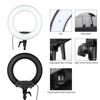 TRAVOR RL-12 LED-Ring Lyset Dæmpes Ring lampe 3200K/5500K Fotografering Ring Lampe, makeup selfie lys med 2M Trefod