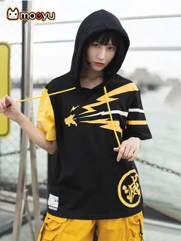 Anime Demon Slayer Kimetsu ingen Yaiba Agatsuma Zenitsu T-Shirt Short Sleeve Tee Cosplay Sport Unisex Sommeren Hooded pullover Toppe