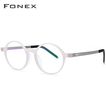 FONEX Acetat Briller Ramme Mænd Kvinder Vintage Runde Recept Briller Nærsynethed Optiske Billeder Briller Skrueløs Briller
