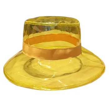 Unisex PVC Transparent Bucket Hat Lyst Jelly Wide Brim Vandtæt Regn hat 83XF