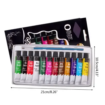 12 Farver Olie Maleri Maling, Tegning Pigment 12 ml Rør med Pensel Kunst Forsyninger K1AB