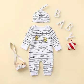 2020 babytøj Fuld Ærmer bomuld infantis Nyfødte Spædbarn Baby Drenge Tegnefilm Mumie Romper Buksedragt Hat Halloween Outfits Sæt