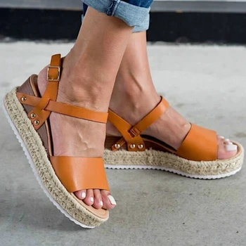 Sommeren Kvinder Sandaler, Kiler, Platform, Mid Hæle Peep Toe Solid PU 2020 Mode Casul Stranden Kvindelige Damer Sko Shoes De Mujer